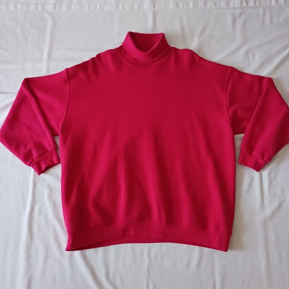 Vintage Fruit Of The Loom Blank Turtleneck Sweatshirt Women's XL Pink